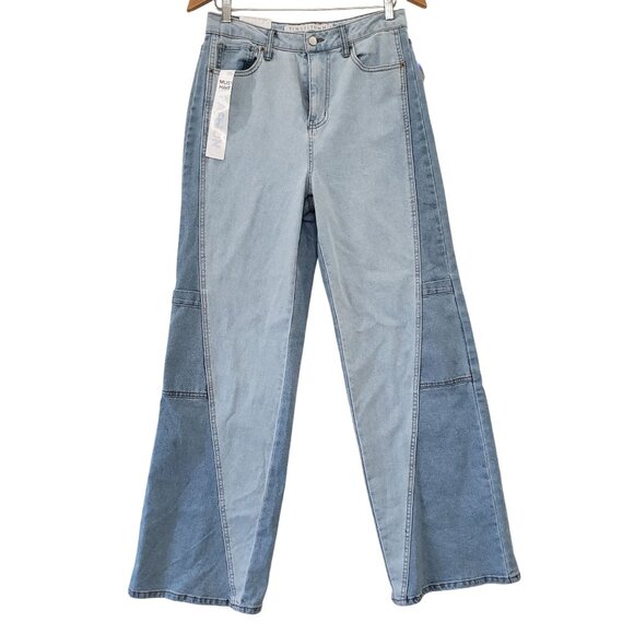 NWT Wide Leg Two Tone High Waist Jeans Tinseltown Size 5 Patchwork Streetwear - Picture 1 of 8